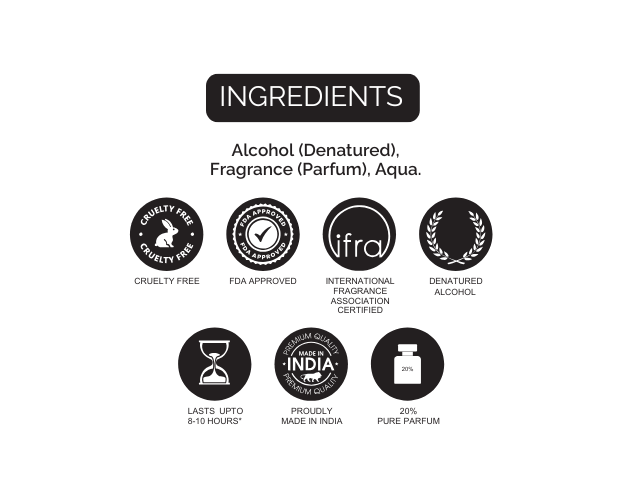 List of ingredients and certification logos on a white background