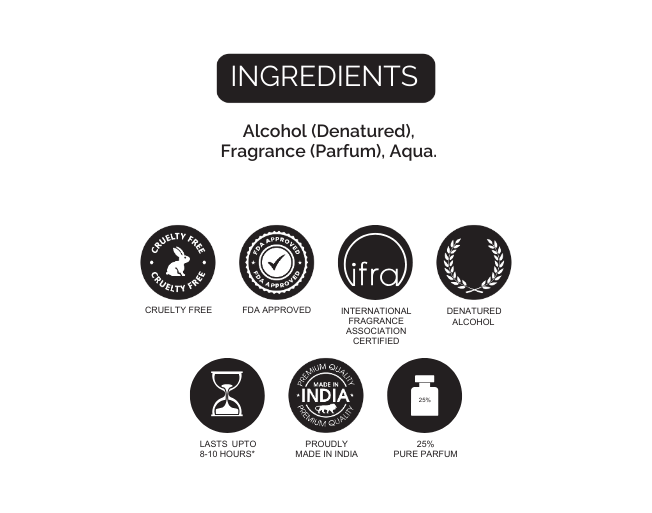 List of ingredients and certification logos on a white background