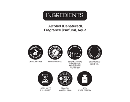 List of ingredients and certification logos on a white background