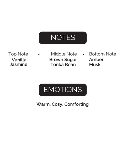 Product description card with notes and emotions on a white background