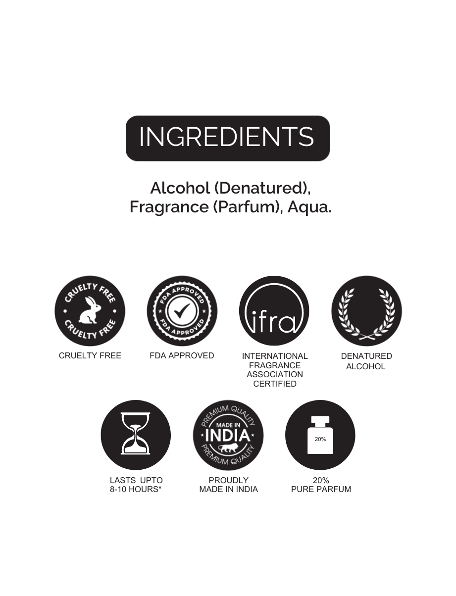 List of ingredients and certification logos on a white background